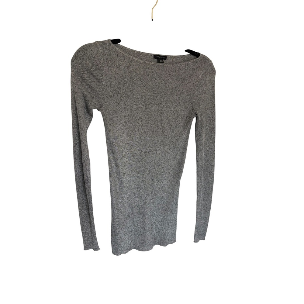 Ann Taylor Womens Grey Ribbed Knit Boat Neck Long Sleeve Sweater XS